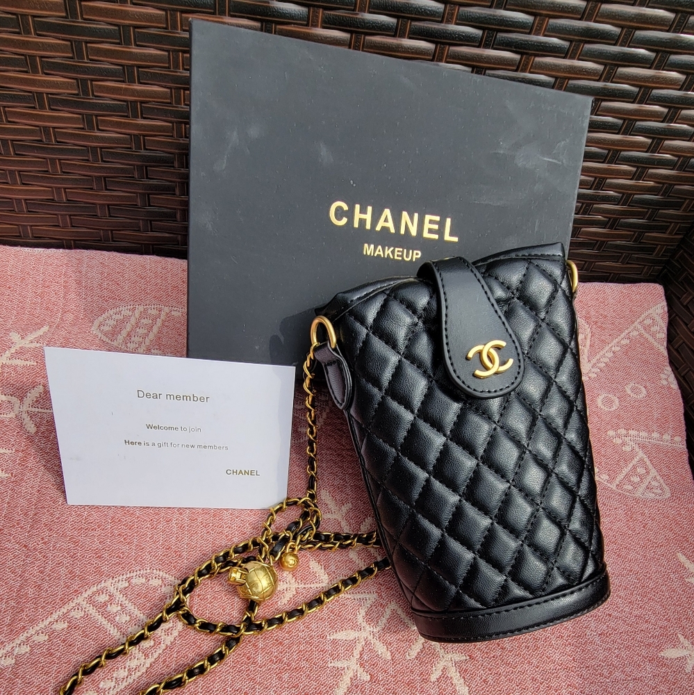 Black Quilted Mini Bag with Gold Accents